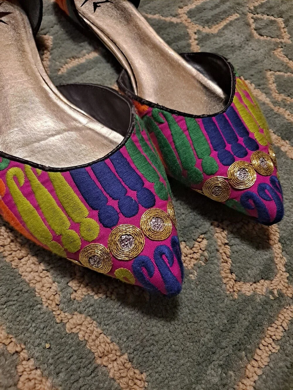 Lust For Life Multicolor Pointed D'Orsay Flats with Jewel Accents